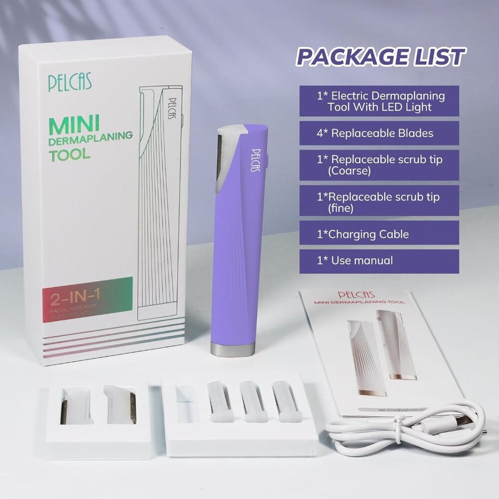PELCAS Electric Dermaplaning Kit with LED Light, Mini Face Dermaplaning Razor